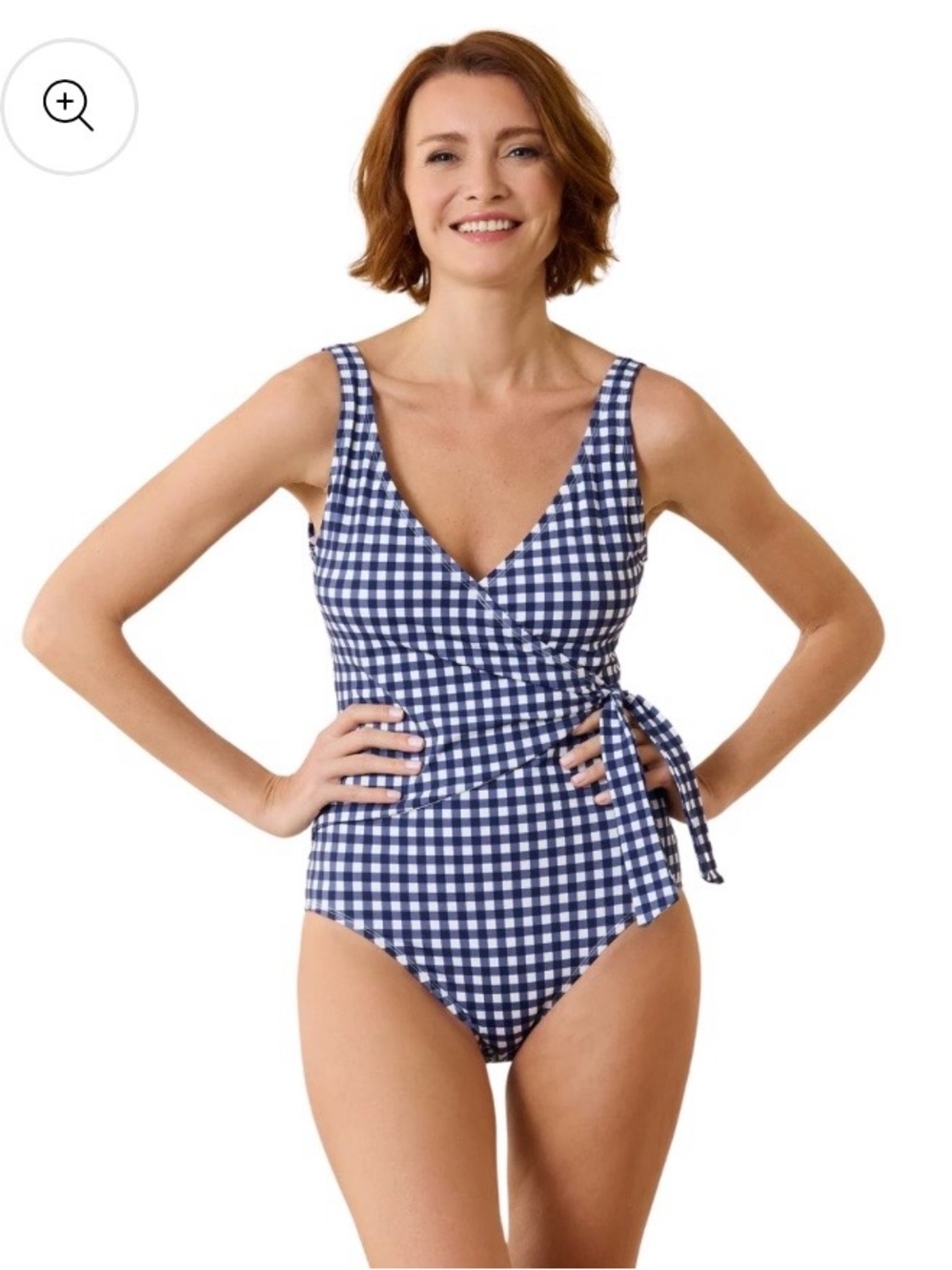 Tommy Bahama Gingham Wrap One-Piece Swimsuit Navy UPF 50 Tummy Control 6 NWT - Picture 4 of 16